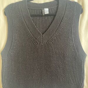 Divided Gray Ribbed Knit Sweater Vest